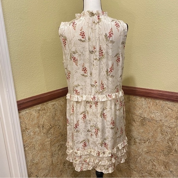 Rebecca Taylor Ivie Floral Silk Blend Ruffle Dress Size 10 Ivory Pink Green - Picture 6 of 15
